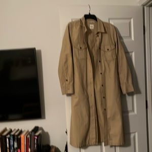 beige khaki belted shirt style coat